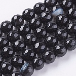 Chapelets de perles en agate à rayures noires naturelles/perles d'agate à bandes, facette, teinte, ronde, noir, 8mm, Trou: 1mm, Environ 48 pcs/chapelet, 15 pouce