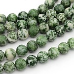 Abalorios de piedras preciosas hebras, jaspe mancha verde, redondo, aproximamente 10 mm de diámetro, agujero: 1 mm, aproximamente 39 pcs / cadena, 15.5 pulgada