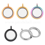 5 colgante de medallón de acero inoxidable 304 de 5 colores, lados dobles con vidrio, accesorios de diy para hacer colgantes de joyería, charm, plano y redondo, color mezclado, 30.5x25x8mm, agujero: 3.6 mm, diámetro interior: 17.5 mm, 1pc / color
