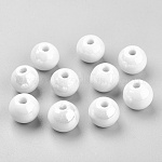 手作りの陶器ビーズ  パールカラーの  ラウンド  ホワイト  12mm  穴：2~3mm