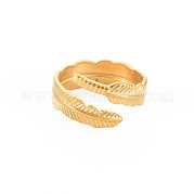 Ion Plating(IP) 304 Stainless Steel Leaf Open Cuff Ring for Women RJEW-S405-196G