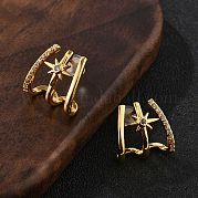 Серьги-гвоздики из латуни с микропаве и прозрачным кубическим цирконием EJEW-B131-02G