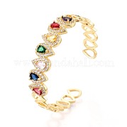 Женские браслеты-манжеты из латуни с микропаве из кубических цирконий и страз KK-T079-66G