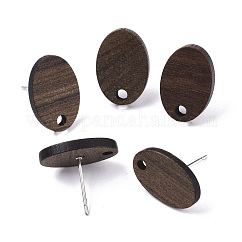 Risultati di orecchini a bottone in legno di noce, con perno in acciaio inox 304, ovale, marrone noce di cocco, 15~16x10~11mm, Foro: 1.8 mm, ago :0.7mm