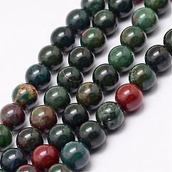 Hebras de cuentas de piedra de sangre india natural, perlas de piedra heliotropo, redondo, 6mm, agujero: 1 mm, aproximamente 61 pcs / cadena, 15 pulgada