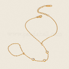 Bracelets à chaîne en acier inoxydable 304, Bracelets à maillons ronds et plats en zircone cubique pour femmes, véritable 18k plaqué or, diamètre intérieur: 6-1/4 pouce (16 cm)
