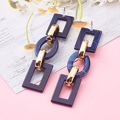 アクリル＆ccbプラスチックリンクチェーンダングルスタッドピアス  ステンレス鋼のピンとイヤーナット付き  四角形＆オーバル  ミックスカラー  83x18x12mm  ピン：0.7mm&nbsp;EJEW-JE04470