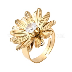 Verstellbare Manschettenringe aus Edelstahl 201 mit Pavé-Fassung und einzelnen Zirkonia für Damen&nbsp;RJEW-K318-02B-G