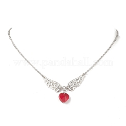 Кулон в виде красного сердца с крыльями ангела из сплава&nbsp;NJEW-TA00218