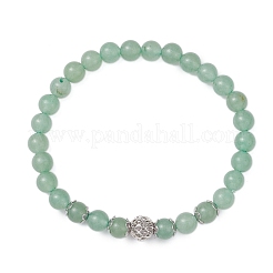 Женские браслеты из натурального зеленого авантюрина и латунных круглых бусин BJEW-JB12266-01