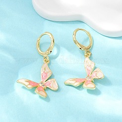 Серьги-кольца с бабочками из латуни с микропаве из прозрачных кубических цирконий&nbsp;EJEW-B154-02G