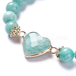 Bracciali con maglie a cuore elasticizzato in amazzonite naturale&nbsp;BJEW-P265-01A