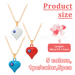5 шт. 5-цветный сплав сердце с кулоном в виде сглаза для женщин&nbsp;NJEW-HY0001-24