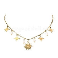 Colliers pendentifs soleil et étoile en acier inoxydable 304 et 201 avec perles naturelles pour femmes&nbsp;NJEW-JN06527
