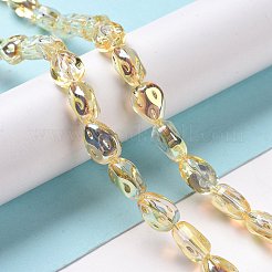 透明電気メッキガラスビーズ連売り  虹メッキ  ティアドロップ  ゴールド  11x9x6.6mm  穴：1.1mm  約55個/連  24.25インチ（61.6cm）&nbsp;GLAA-C025-02B