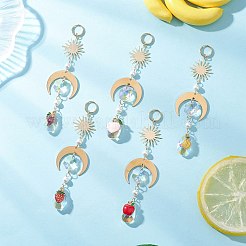 Стеклянные каплевидные и эмалевые подвесные ловцы солнца с фруктами HJEW-JM04490