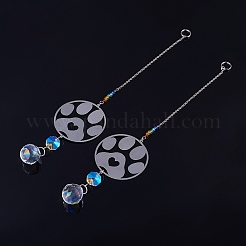 2 attrape-soleil suspendu en acier inoxydable 201 en forme d'empreinte de patte et verre cristal arc-en-ciel&nbsp;HJEW-TA00447