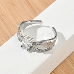 Messing Micro Pave Zirkonia Manschette offene Ringe&nbsp;RJEW-C163-06P