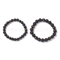 2 комплект браслетов из круглых бусин в 2 стилях: натуральный лавовый камень и обсидиан BJEW-JB12247