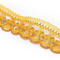 メタリック糸リボン  ジャカードリボン  服飾材料  スパンコール入り  ゴールド  1-1/8インチ（27mm）  12m /カード&nbsp;OCOR-WH0064-48A-WH
