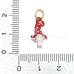 真鍮製エナメルペンダント  きのこチャーム  丸カン付き  ゴールドカラー  レッド  17.5x8x8mm  穴：4mm&nbsp;KK-D256-01B