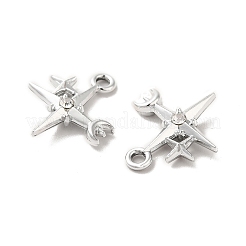 ラックメッキ合金クリスタルラインストーンパンツ  ニッケルフリー  月のチャームを持つ星  プラチナ  17x14.5x3.5mm  穴：1.6mm&nbsp;ALRI-O024-07P