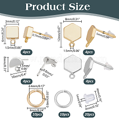 Наборы для самостоятельного изготовления квадратных и шестигранных латунных сережек-гвоздиков&nbsp;DIY-AR0004-44
