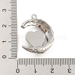 ガラスペンダント付き合金  月とハートのチャーム  プラチナ  24x20x7mm  穴：1.5mm&nbsp;FIND-G062-03P