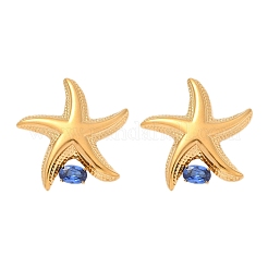 Серьги-гвоздики из нержавеющей стали 304 с паве из кубического циркония в виде морской звезды&nbsp;EJEW-Z110-02G