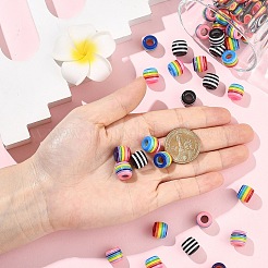 100 шт. 5-цветные полосатые европейские бусины из смолы в форме бочонка&nbsp;RESI-YW0005-69