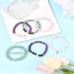 9шт 3 цвета круглые бусины из натуральных драгоценных камней эластичные браслеты BJEW-FS00017