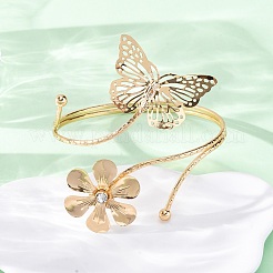 Bracelets manchettes en alliage avec fleurs et papillons pour filles et femmes&nbsp;LS-AJEW-A063-01C-G