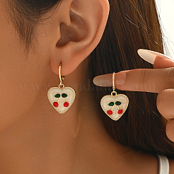 Серьги-кольца из латуни с сердцем и вишней&nbsp;UQ5961-2