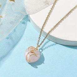 Colliers pendentif coeur en quartz rose naturel&nbsp;NJEW-JN04683-02