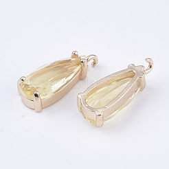 クリアガラスペンダント  真鍮パーツ  多面カット  ティアドロップ  ライトゴールド  ライトカーキ  18.5x8.5x6mm  穴：1mm&nbsp;GLAA-T007-22E
