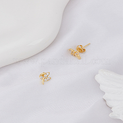 真鍮ラインストーンスタッドピアス1組  葉  ゴールドカラー  9x6mm&nbsp;EJEW-LP0004-73G