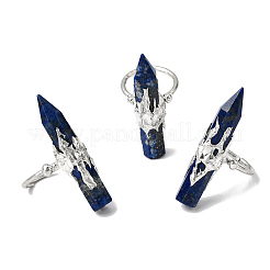 Bagues manchettes en lapis-lazuli naturel et laiton pour femmes&nbsp;RJEW-G374-01P-07