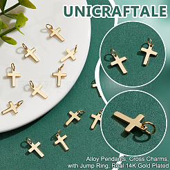 真鍮製ペンダント12個  クロスチャーム  丸カン付き  14KGP本金メッキ  12.5x9x1mm  穴：3.5mm&nbsp;FIND-UN0006-91