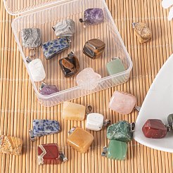 22個11スタイルの天然宝石用原石のペンダント  ステンレススチール製のベールスナップ付き  ナゲット  ステンレス鋼色  15x10x5mm  穴：3mm  2個/スタイル&nbsp;G-LS0002-12