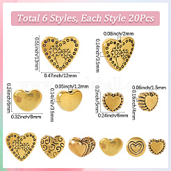 120 pièces 6 styles de perles en alliage de style tibétain&nbsp;TIBE-SP0001-22A