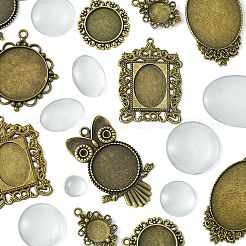 Наборы для изготовления подвесок из белого стекла/круглого стекла и сплава в тибетском стиле своими руками&nbsp;DIY-FS0006-11