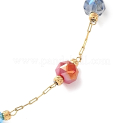 Женские ожерелья-цепочки из нержавеющей стали 304 с круглыми гранеными стеклянными бусинами&nbsp;NJEW-G190-02G