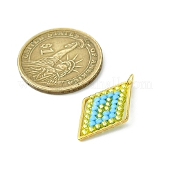 ガラスシードビーズ菱形ペンダント  丸カン付き  ライトスカイブルー  26x16.5x2.2mm  穴：2.5mm&nbsp;PALLOY-MZ00528-02