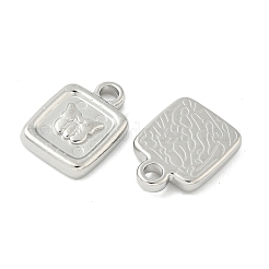 304ステンレスペンダント  蝶のチャームが付いた正方形  ステンレス鋼色  17x12x3mm  穴：2.5mm&nbsp;STAS-L293-13P