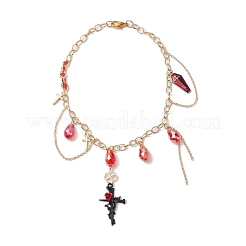 Colliers à pendentif en verre en forme de larme et en alliage croisé&nbsp;NJEW-JN04962