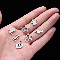 変色しにくい304ステンレススチールペンダント  混合図形  ステンレス鋼色  9.5~21x4.5~17x1mm  穴：0.9~4mm&nbsp;STAS-N092-M