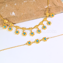 Vintage-Halskette und Armband-Set mit Herz- und Blumenanhänger aus Messing für Damen&nbsp;RG3291