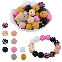 70шт 10 стиля печатные круглые силиконовые фокусные бусины SIL-SZ0002-37