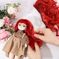 PPドールウィッグロングカーリーヘア  DIYの女の子のためのbjdメイキングアクセサリー  レッド  1000x150~160x1mm&nbsp;DIY-WH0591-249C-26