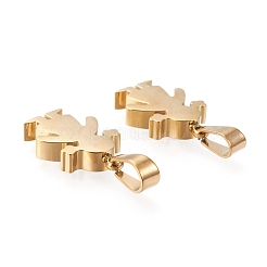 イオンプレーティング（IP）304ステンレスペンダント  手動研磨  女の子  ゴールドカラー  19x12x3.5mm  穴：3x7mm&nbsp;STAS-F253-06G
